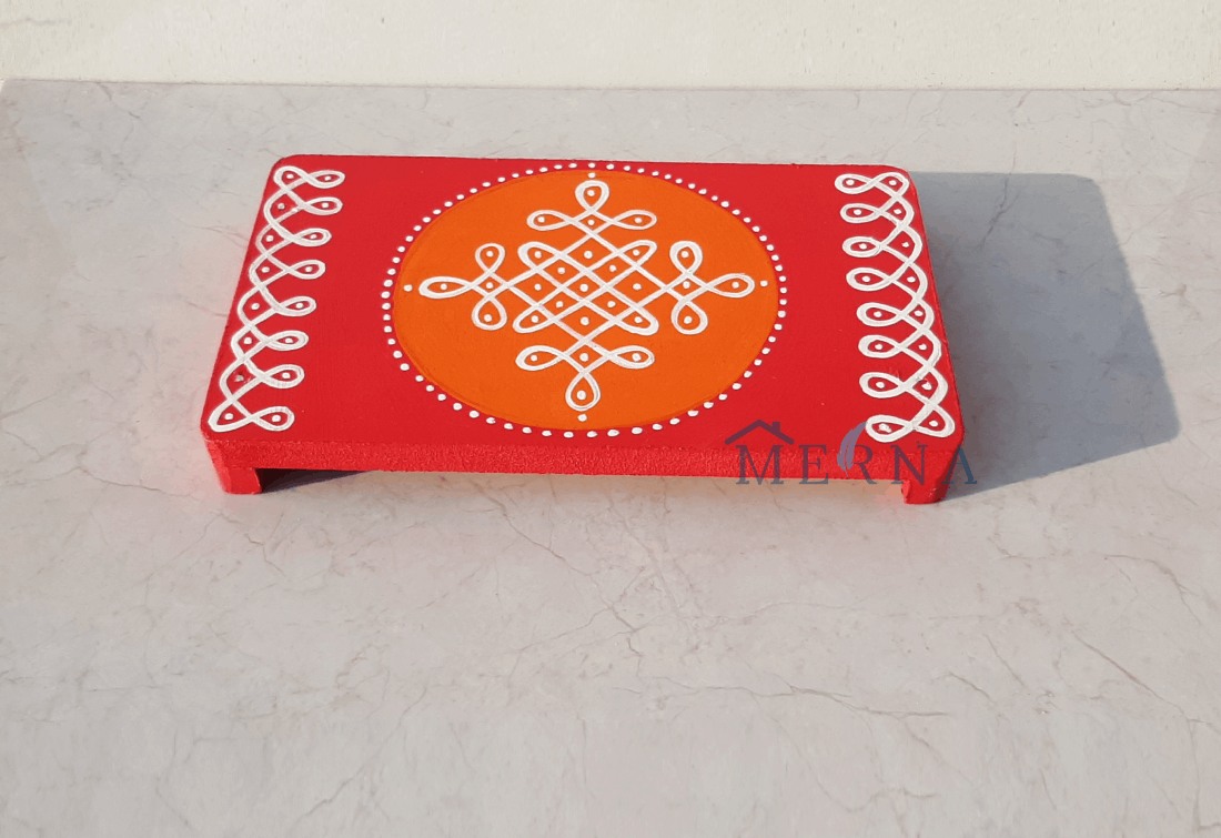 Merna Hand Painted Rectangle Manai (Red)