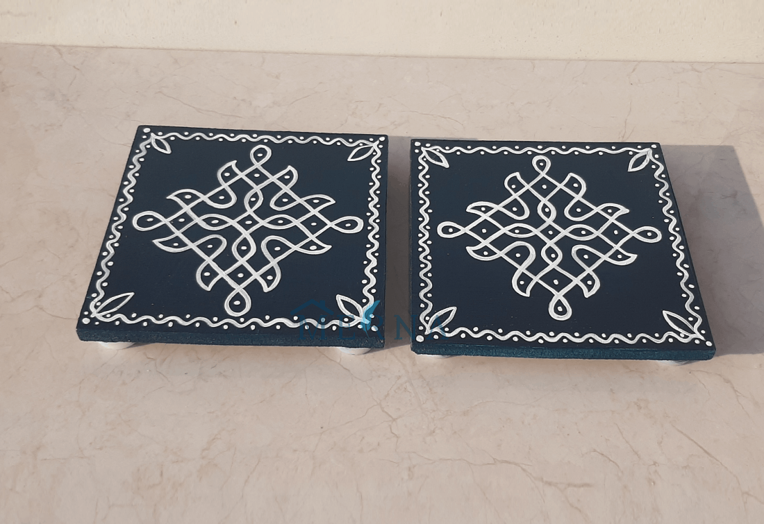Merna Hand Painted Square Manai Pair (Dark Blue)