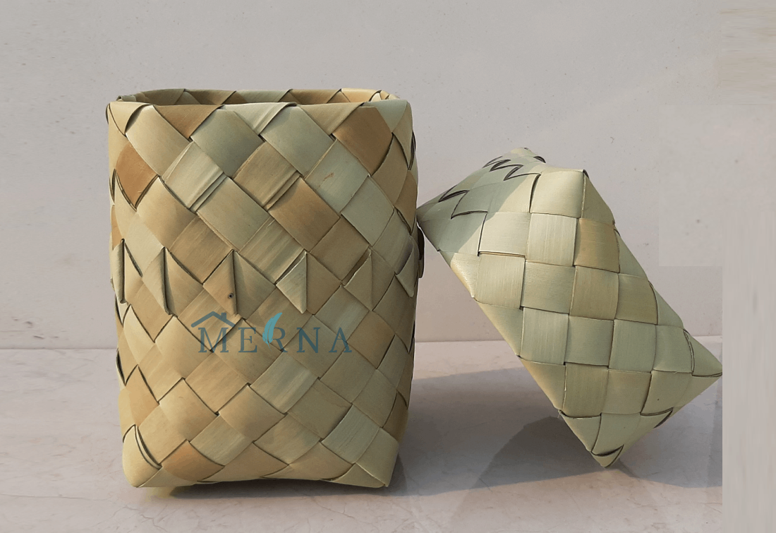 Merna Handmade Palm Leaf Tamarind Storage Box With Lid